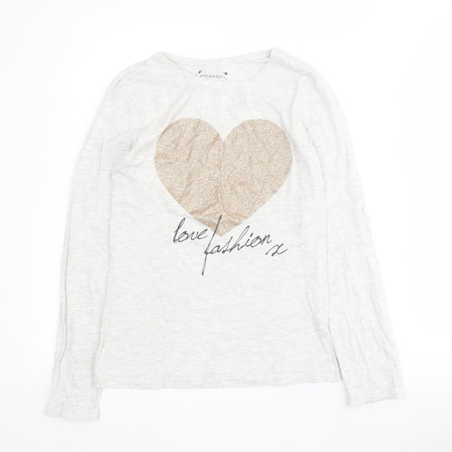 Primark Girls Grey  Cotton Pullover T-Shirt Size 12-13 Years Round Neck Pullover