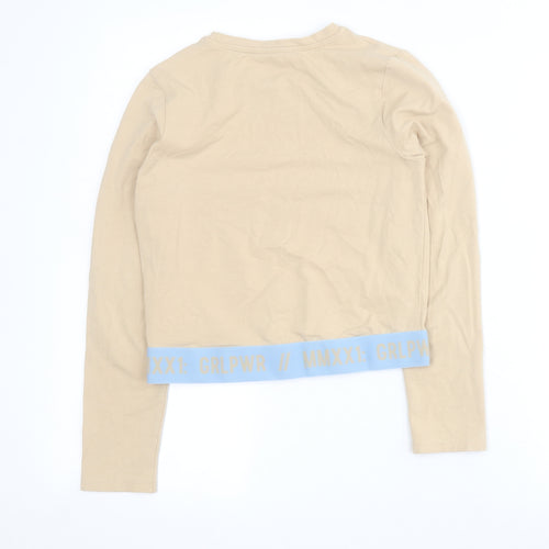 George Girls Beige  Cotton Cropped T-Shirt Size 9-10 Years Round Neck Pullover