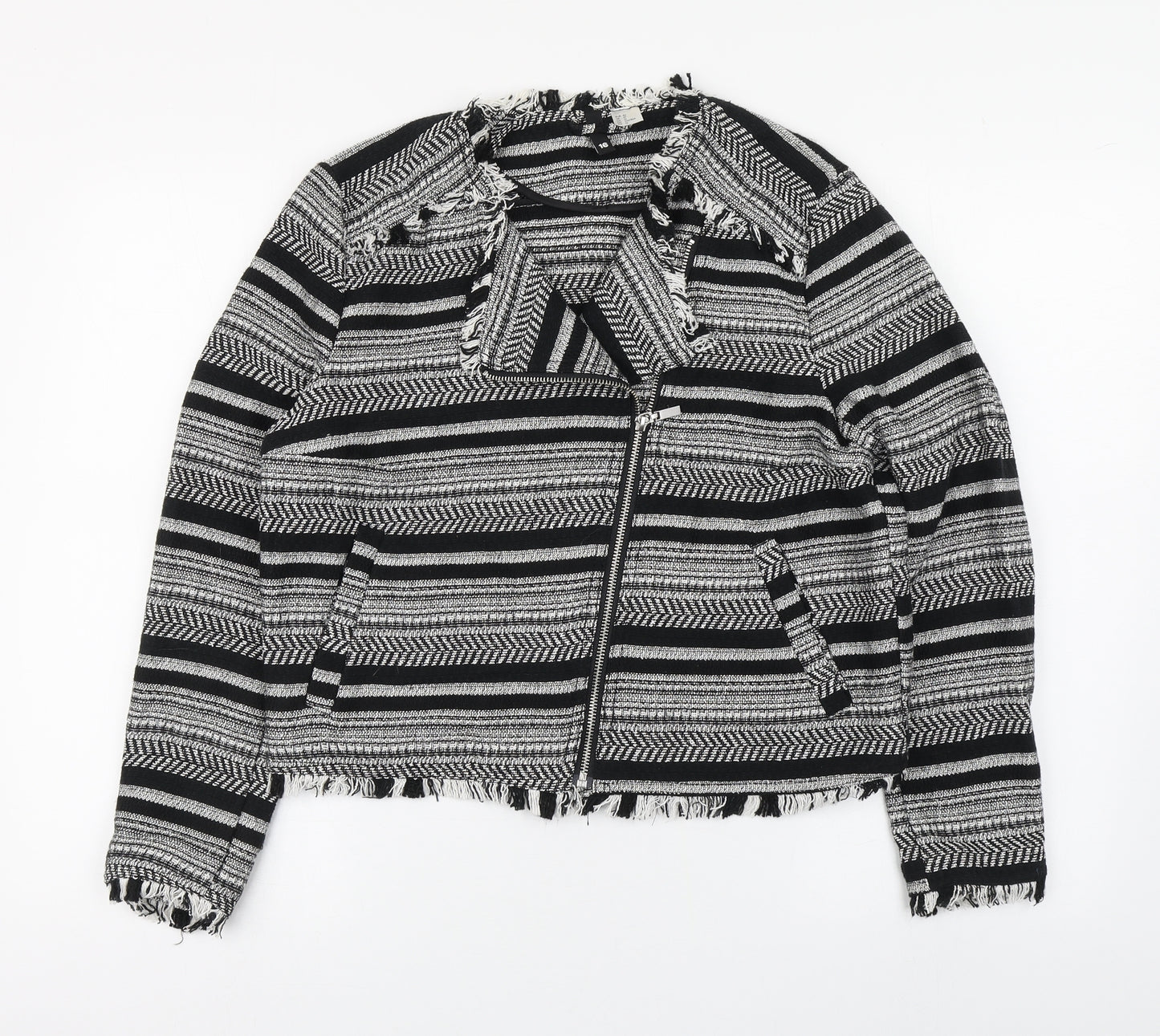 H&M Womens Black Striped  Jacket  Size 16  Zip