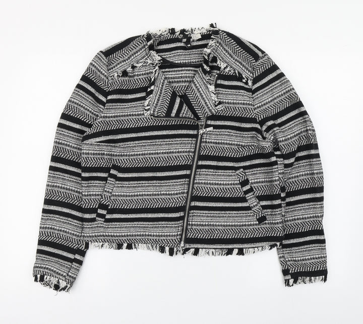 H&M Womens Black Striped  Jacket  Size 16  Zip