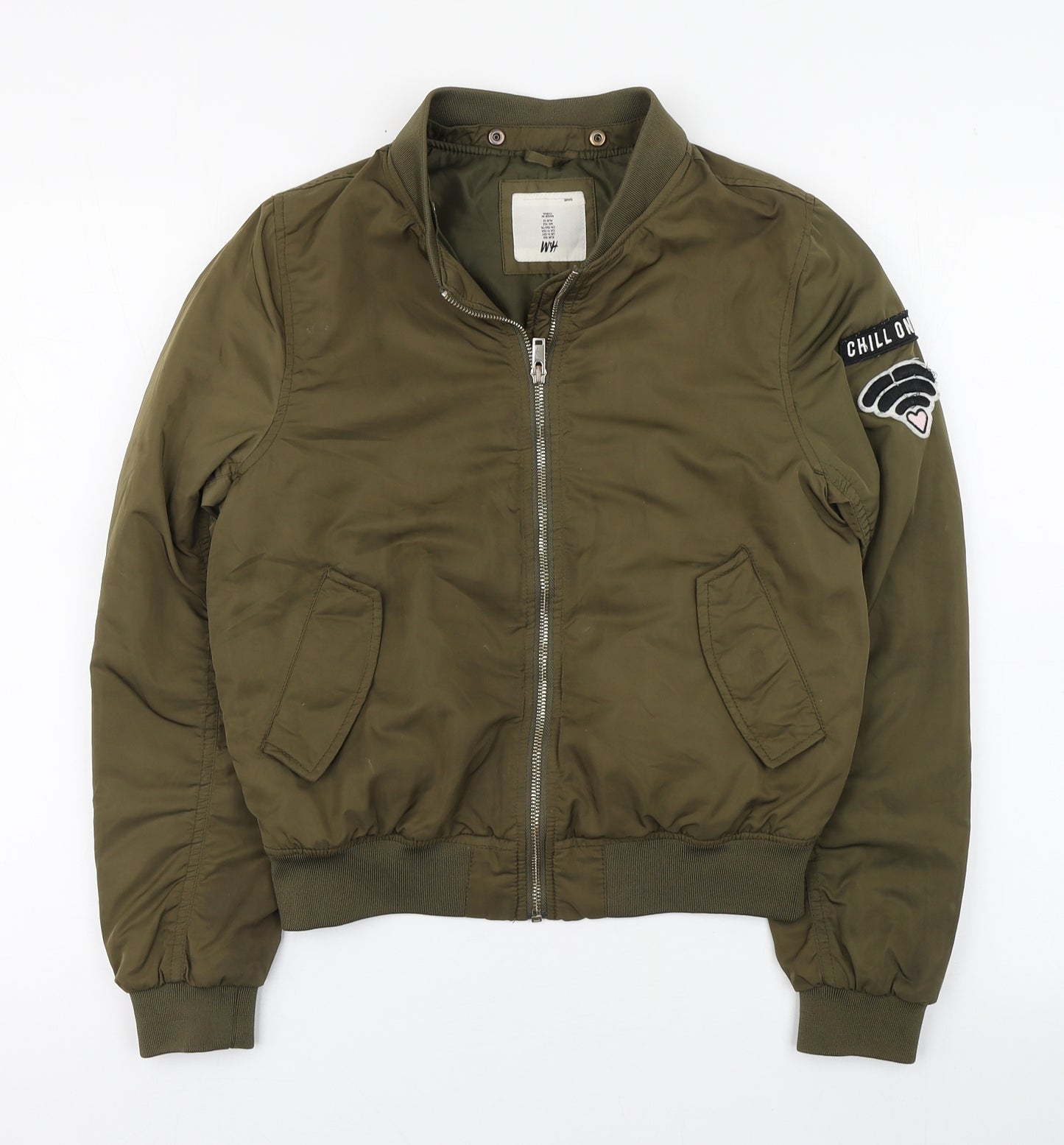 H&M Girls Green   Bomber Jacket Coat Size 12 Years  Zip