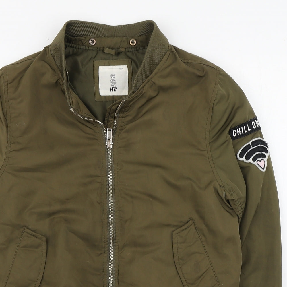 H&M Girls Green   Bomber Jacket Coat Size 12 Years  Zip