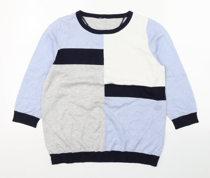 M&Co Womens Blue Round Neck  Viscose Pullover Jumper Size M