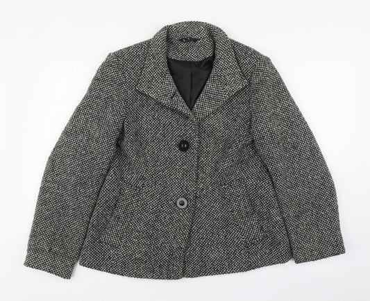 Front view of BHS women’s black jacket blazer, size UK 12, button
