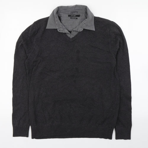 Marks and Spencer Mens Grey Collared  Cotton Pullover Jumper Size M