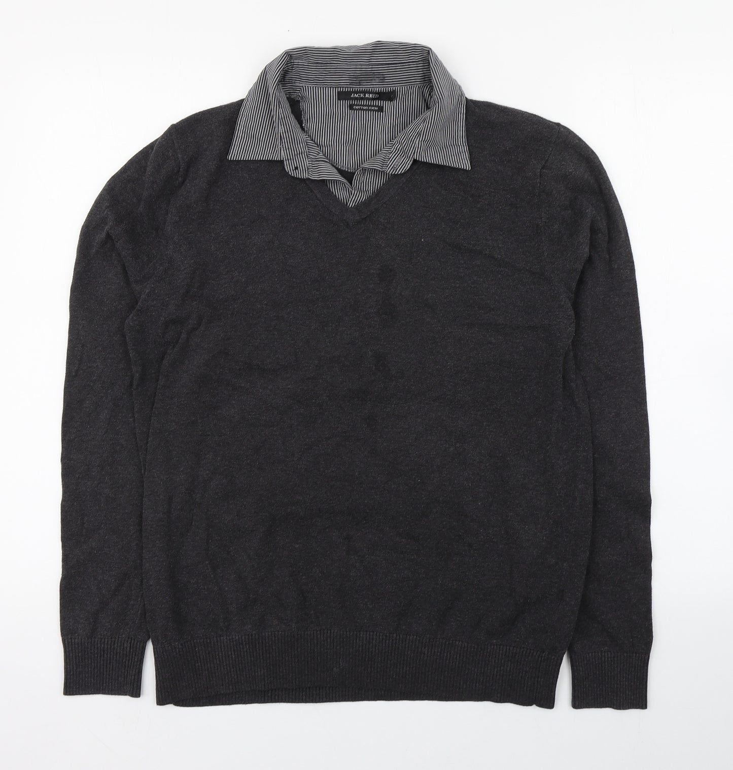 Marks and Spencer Mens Grey Collared  Cotton Pullover Jumper Size M