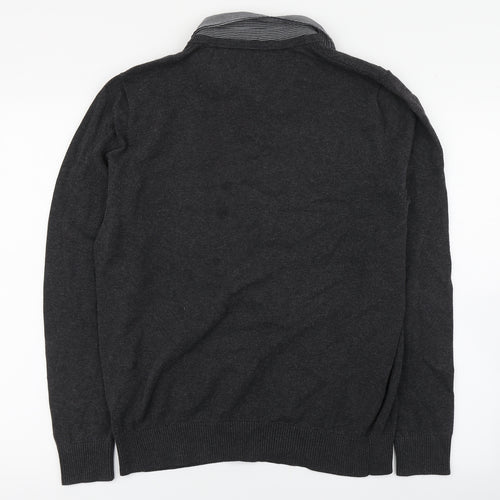 Marks and Spencer Mens Grey Collared  Cotton Pullover Jumper Size M