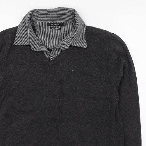 Marks and Spencer Mens Grey Collared  Cotton Pullover Jumper Size M