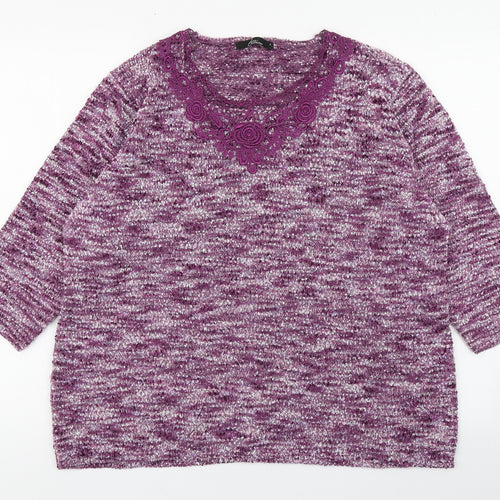 BM Womens Purple Scoop Neck  Polyester Pullover Jumper Size L