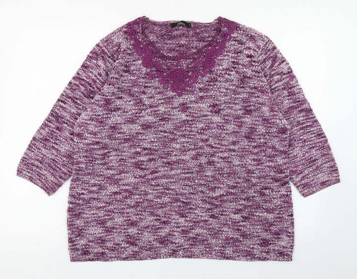 BM Womens Purple Scoop Neck Polyester Pullover Jumper Size L