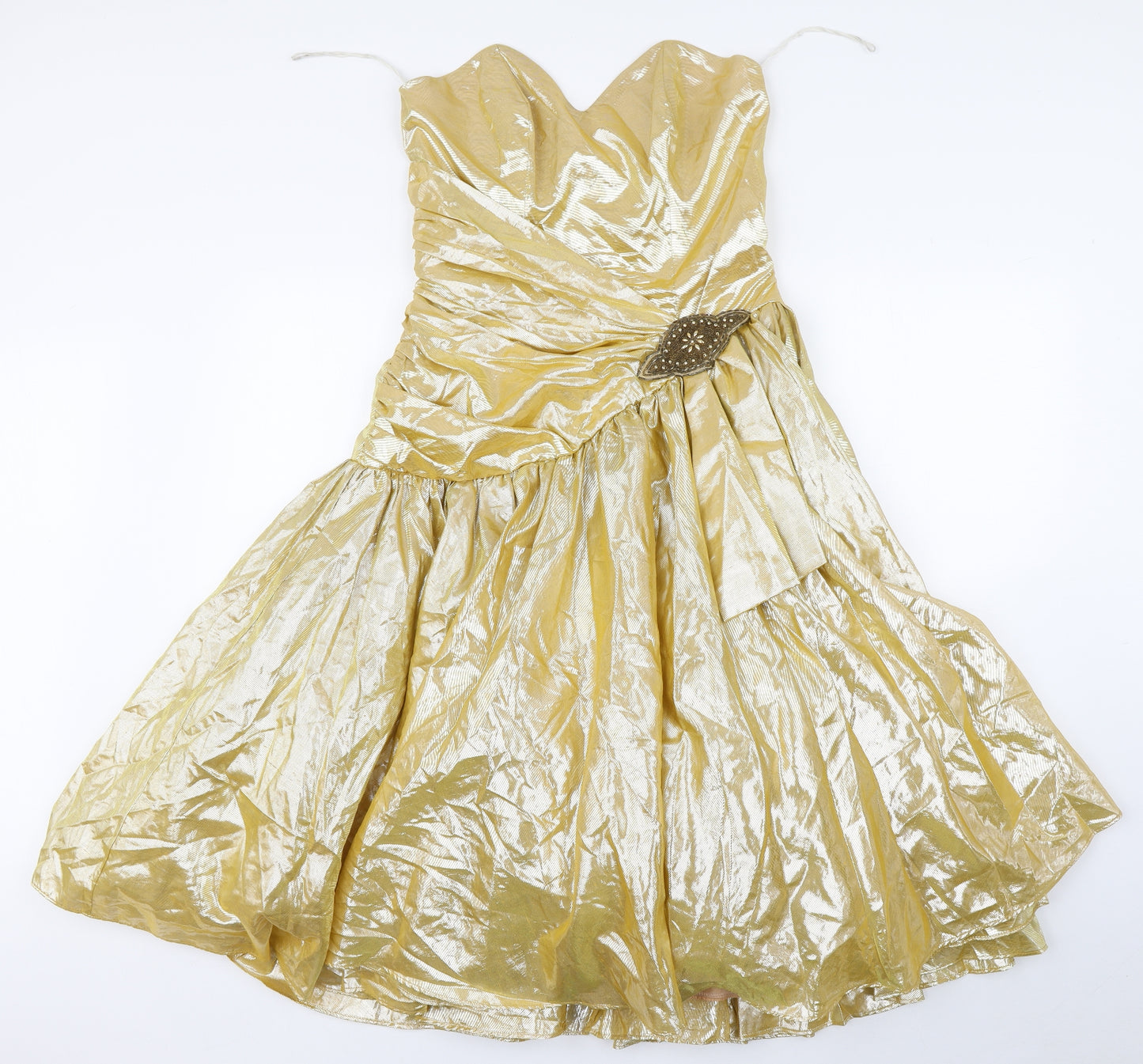 Roots Womens Gold  Viscose Ball Gown  Size 14  Sweetheart Zip - Prom Dress