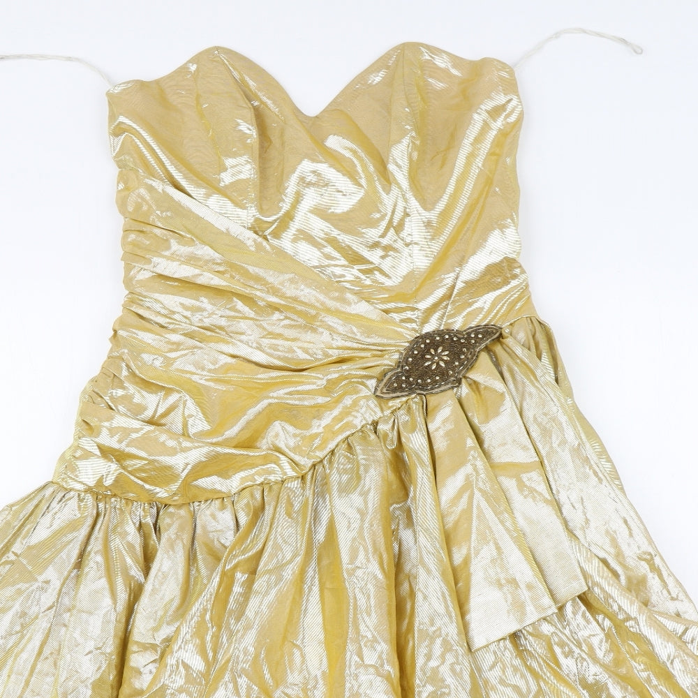 Roots Womens Gold  Viscose Ball Gown  Size 14  Sweetheart Zip - Prom Dress