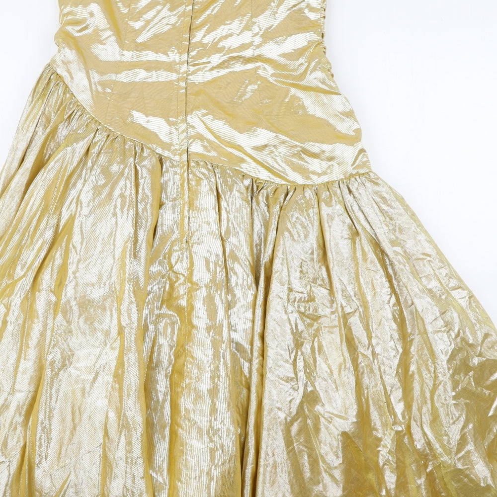 Roots Womens Gold  Viscose Ball Gown  Size 14  Sweetheart Zip - Prom Dress