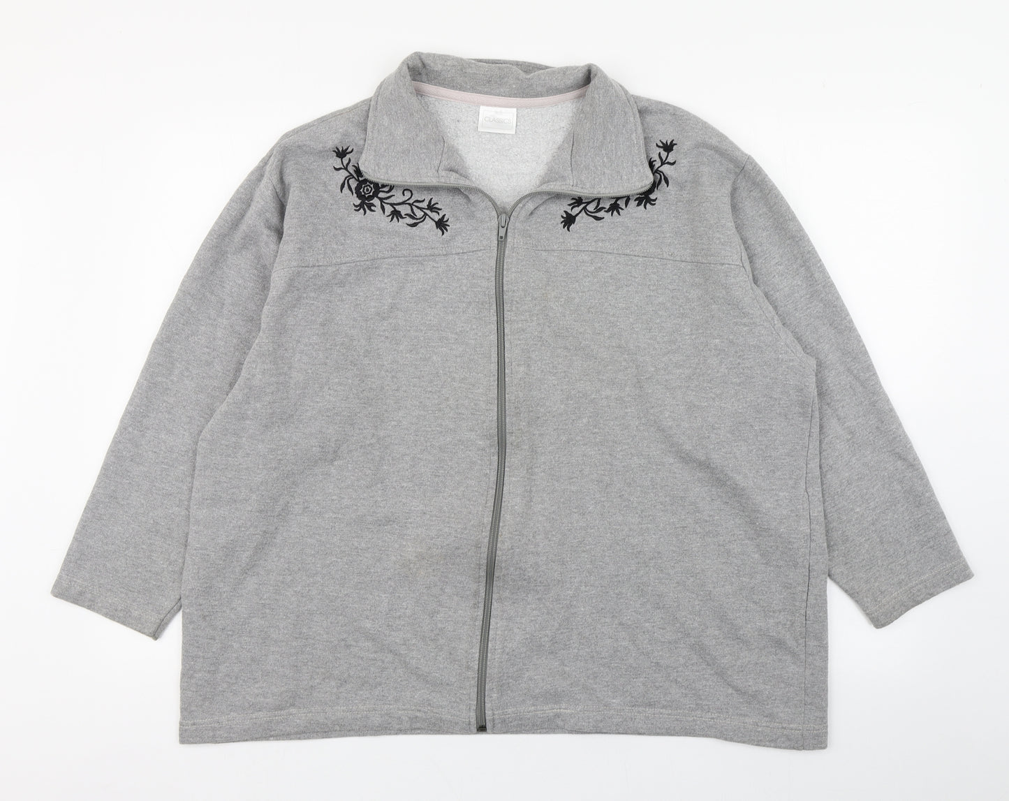 Classics Womens Grey  Cotton Full Zip Sweatshirt Size L