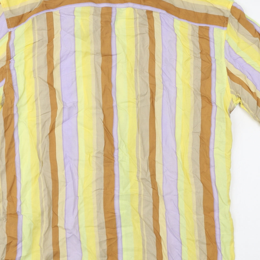 Pull & Bear Mens Multicoloured Striped Viscose  Button-Up Size S Collared Button