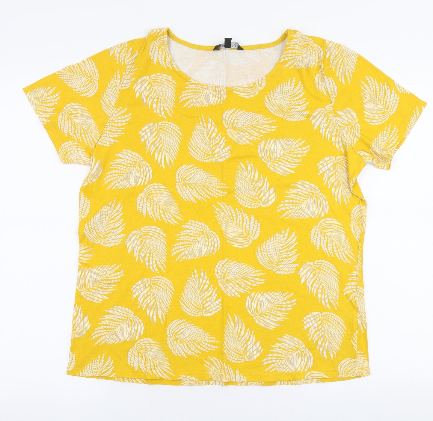 Bonmarche Womens Yellow Floral 100% Cotton Jersey T-Shirt Size 18 Boat Neck