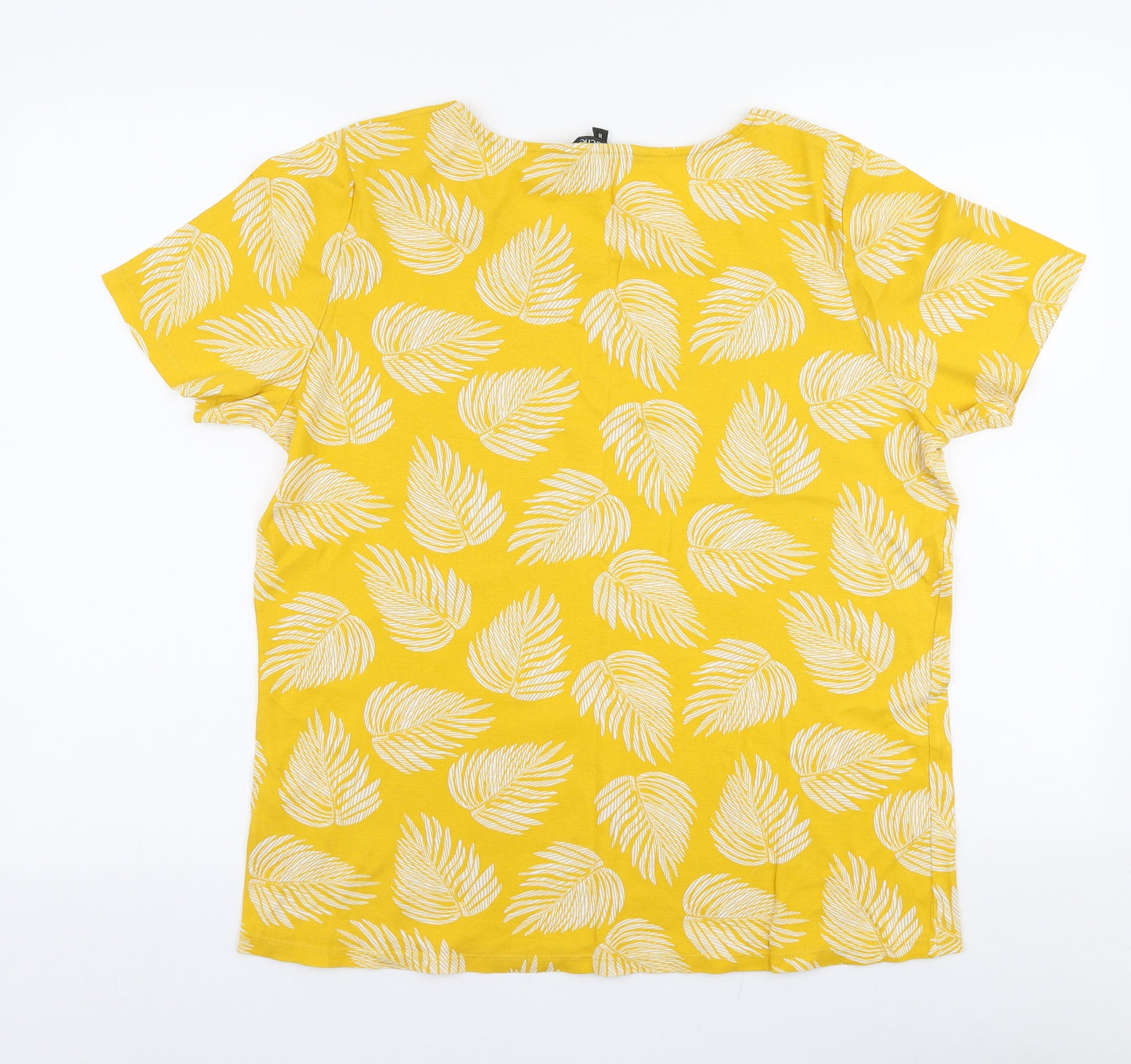 Bonmarche Womens Yellow Floral 100% Cotton Jersey T-Shirt Size 18 Boat Neck