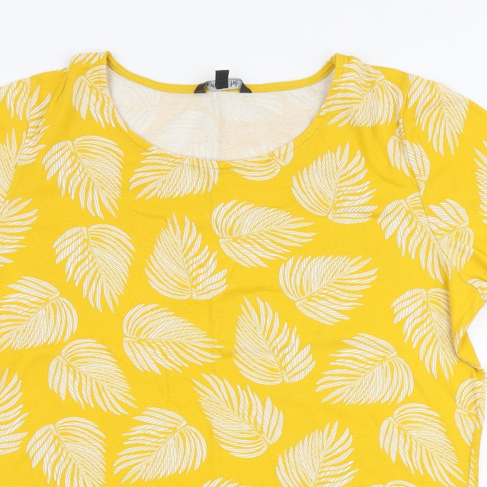 Bonmarche Womens Yellow Floral 100% Cotton Jersey T-Shirt Size 18 Boat Neck