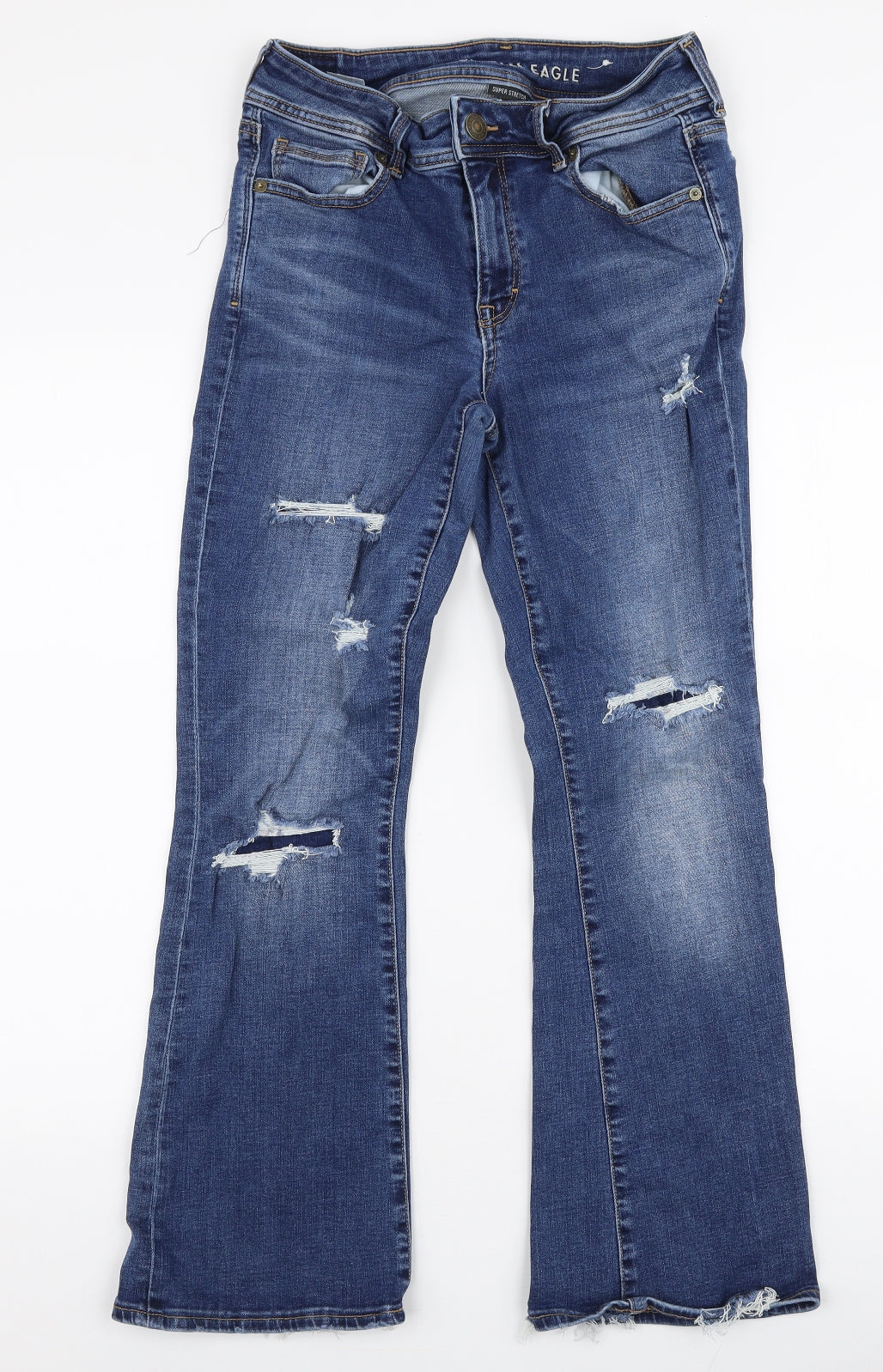 American Eagle Womens Blue  Cotton Flared Jeans Size 14 L28 in Regular Zip