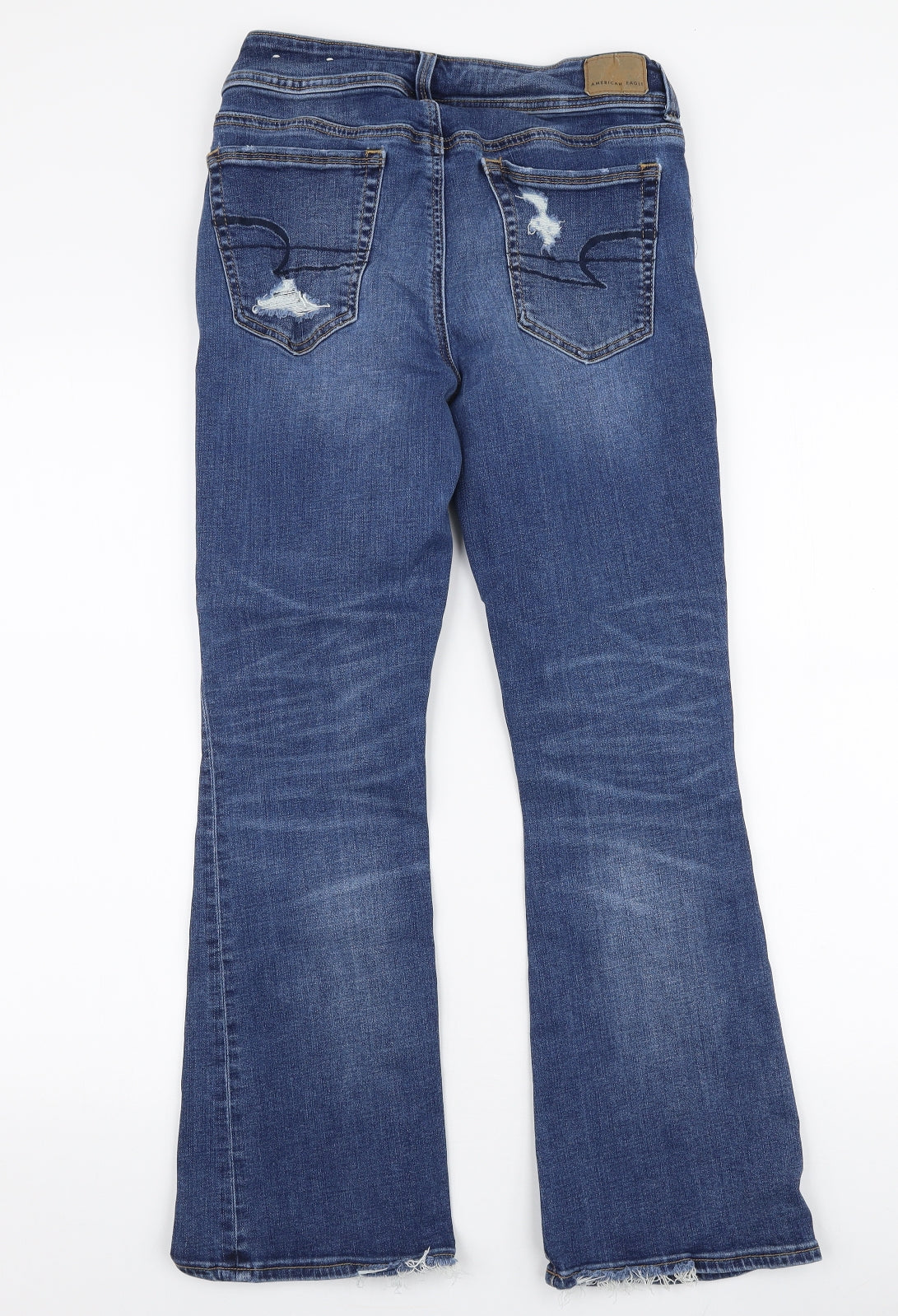 American Eagle Womens Blue  Cotton Flared Jeans Size 14 L28 in Regular Zip