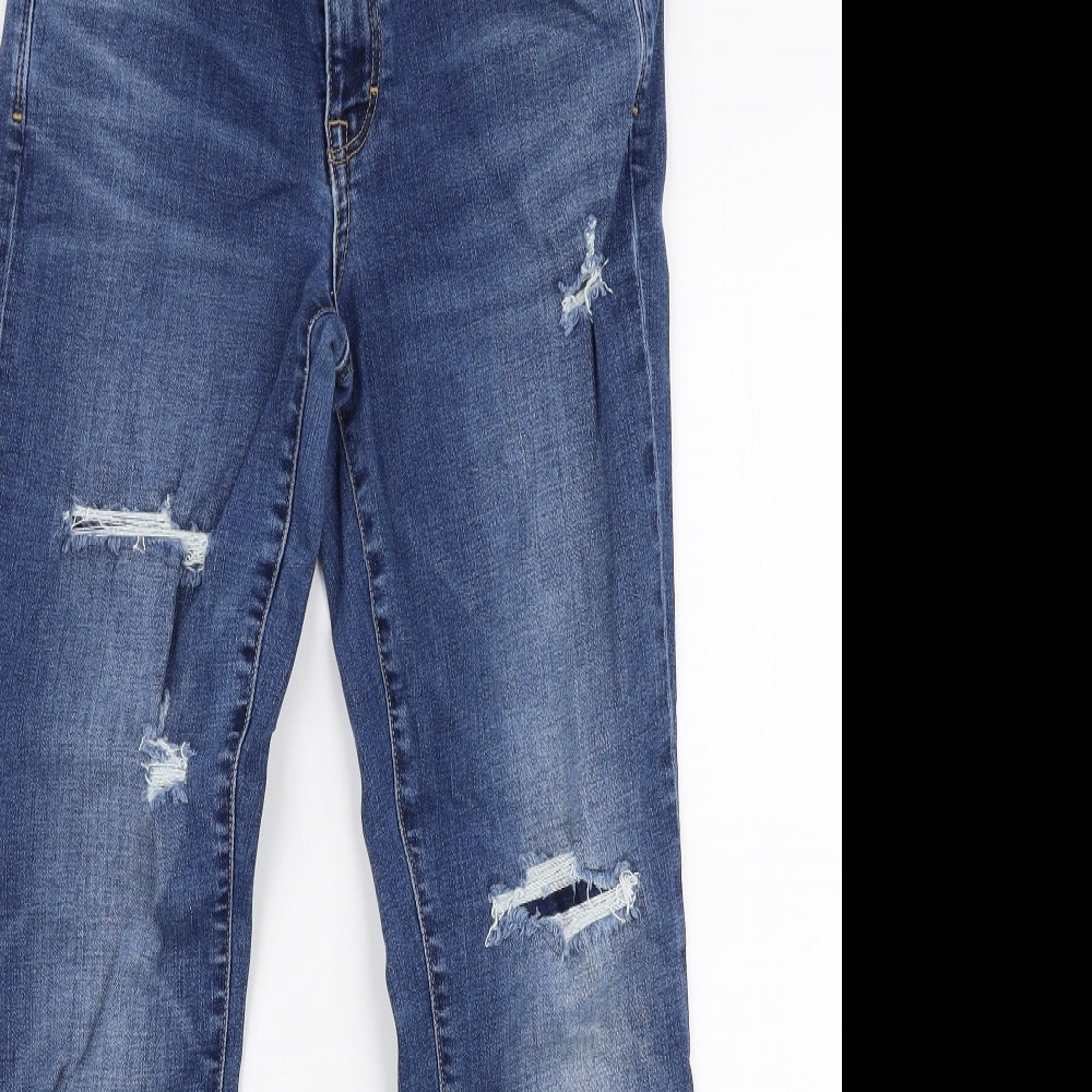 American Eagle Womens Blue  Cotton Flared Jeans Size 14 L28 in Regular Zip