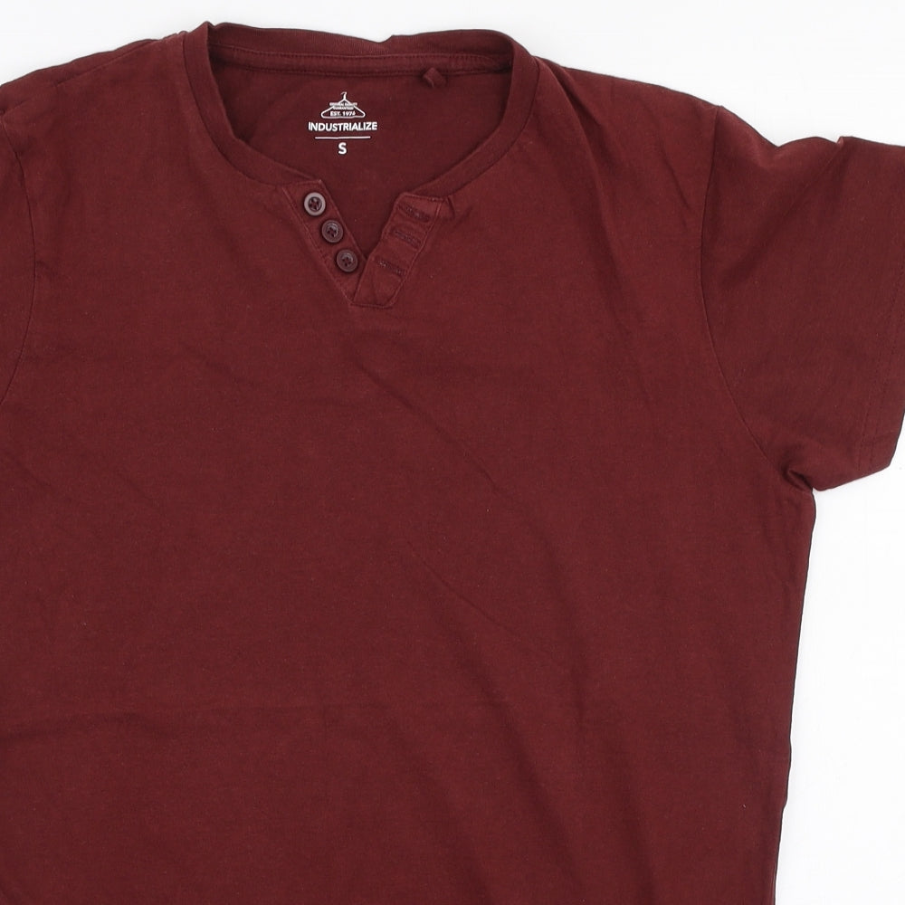 Industrialize Mens Red  Cotton  T-Shirt Size S V-Neck