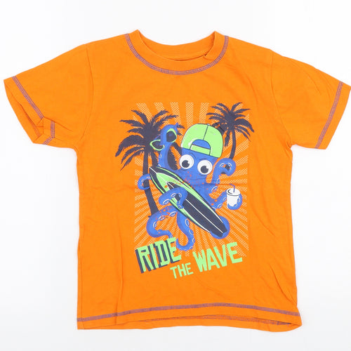 St Bernard Boys Orange  100% Cotton Jersey T-Shirt Size 7-8 Years Round Neck Pullover - Octopus