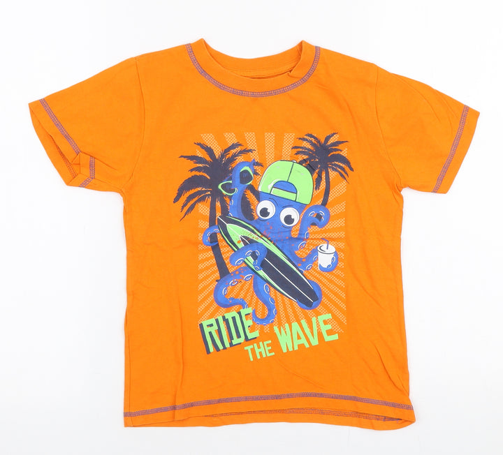 St Bernard Boys Orange 100% Cotton Jersey T-Shirt Size 7-8 Years Round Neck Pullover - Octopus