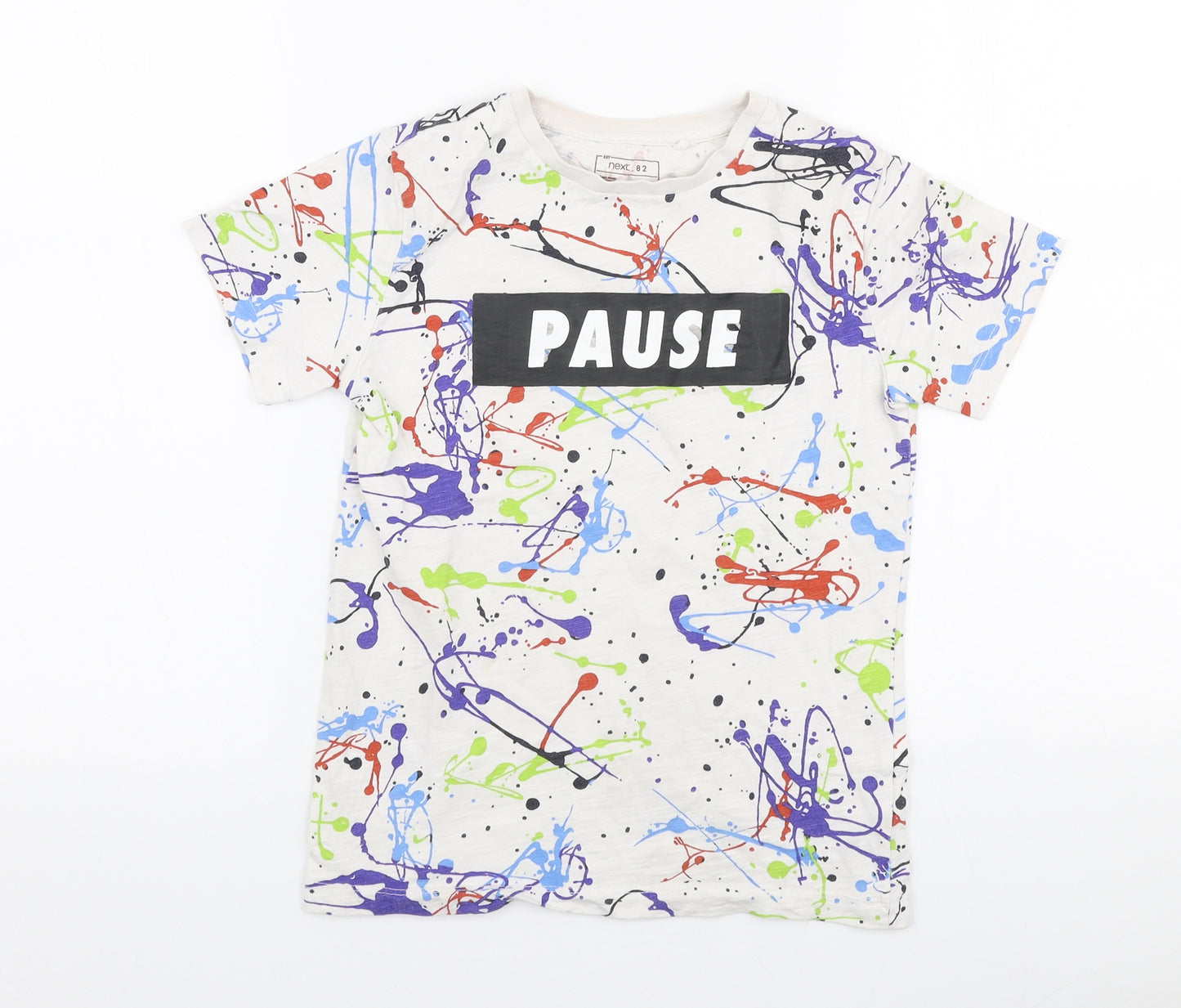 NEXT Boys Multicoloured  100% Cotton Jersey T-Shirt Size 7 Years Round Neck Pullover - Pause