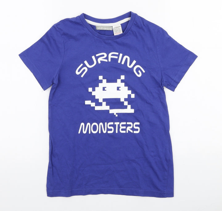 Hihawo Boys Blue 100% Cotton Jersey T-Shirt Size 10 Years Round Neck Pullover - Surfing monsters