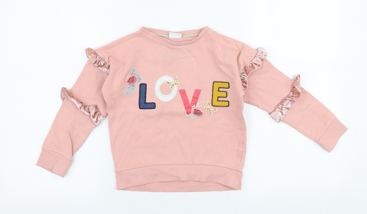 F&F Girls Pink  Cotton Pullover Sweatshirt Size 6-7 Years  Pullover - Love