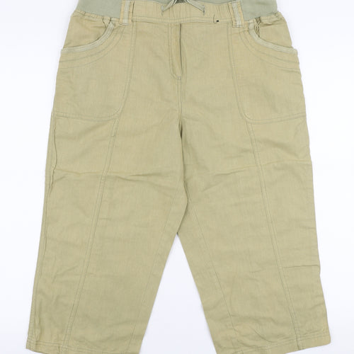 BM Womens Beige  Cotton Capri Trousers Size 14  Regular Drawstring