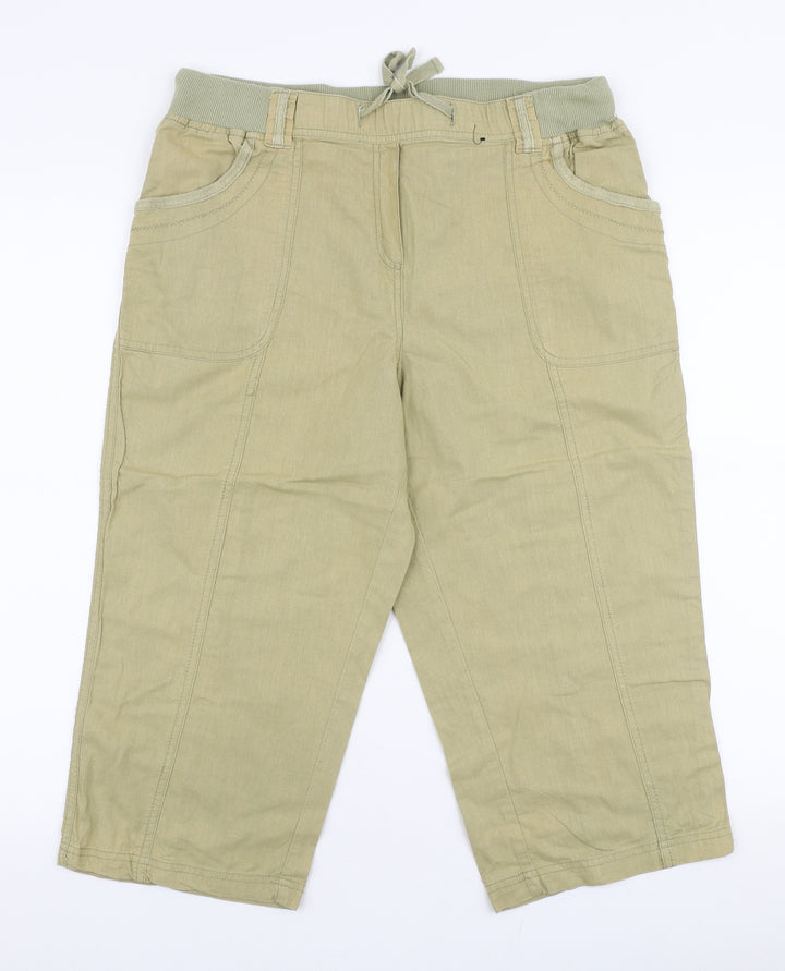 BM Womens Beige Cotton Capri Trousers Size 14 Regular Drawstring