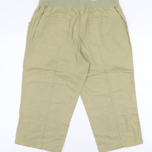 BM Womens Beige  Cotton Capri Trousers Size 14  Regular Drawstring