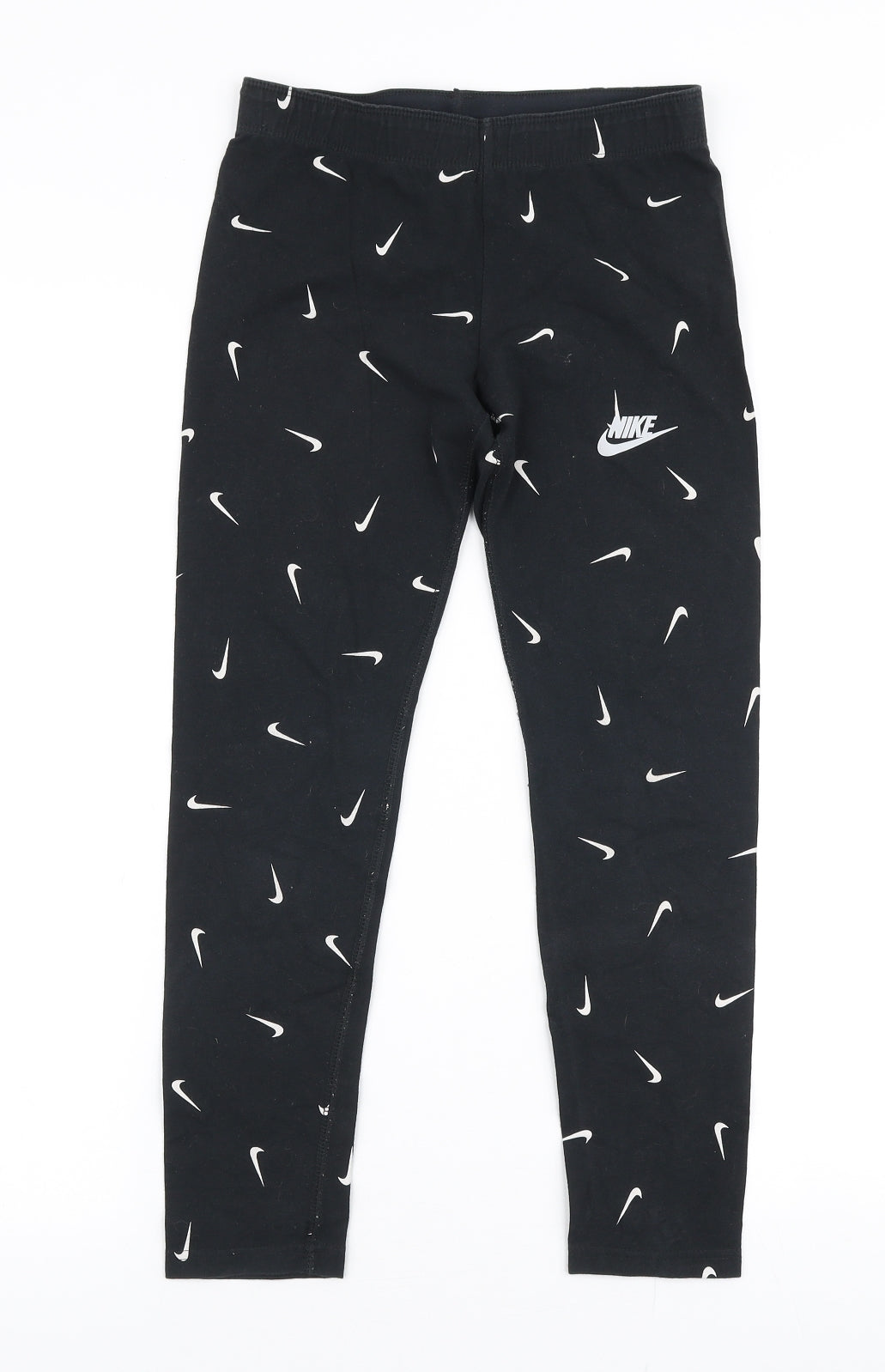 Nike Girls Black Geometric Cotton Jogger Trousers Size L  Slim Pullover - Leggings