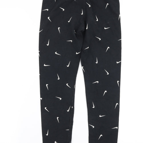 Nike Girls Black Geometric Cotton Jogger Trousers Size L  Slim Pullover - Leggings