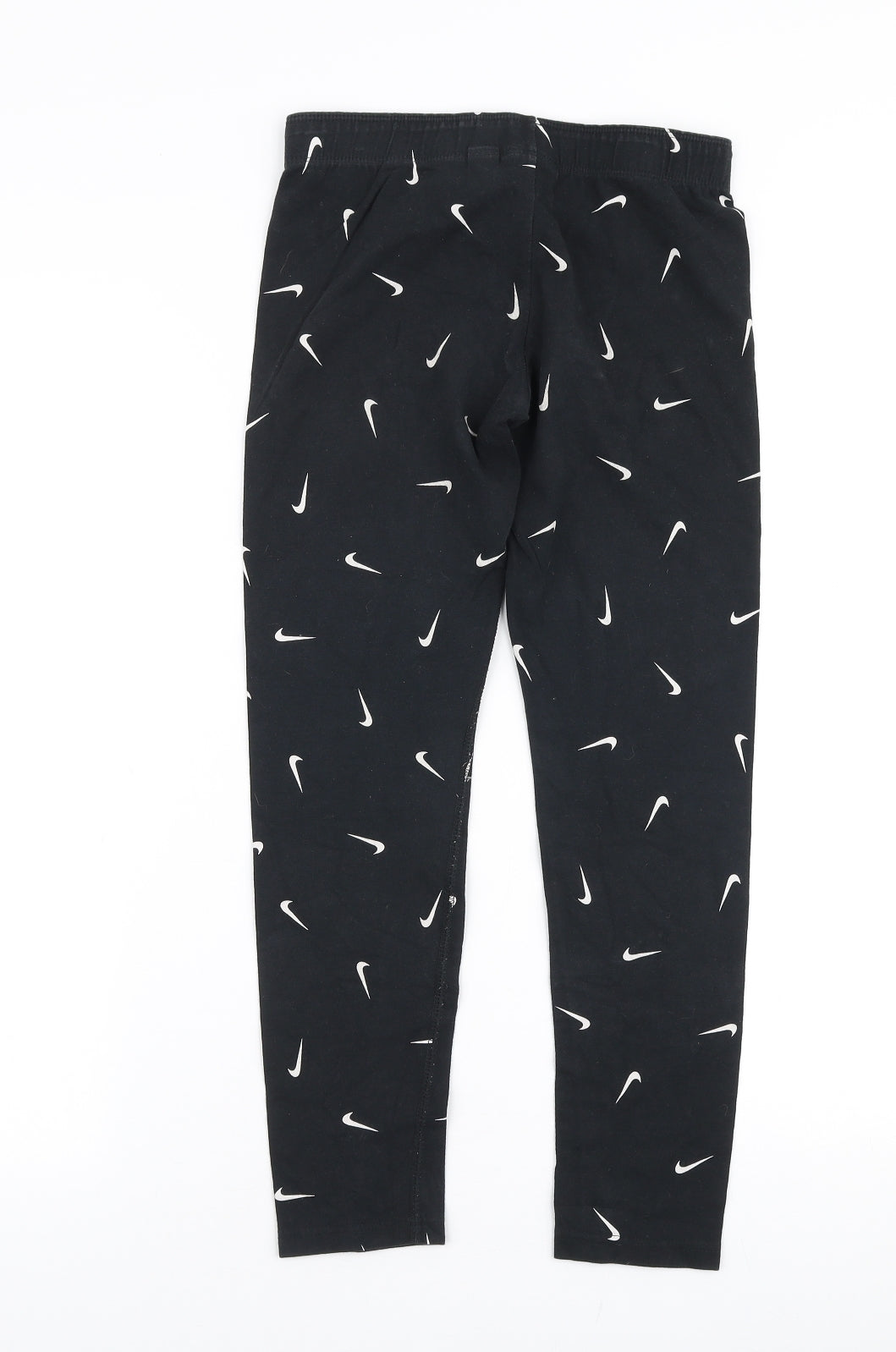 Nike Girls Black Geometric Cotton Jogger Trousers Size L  Slim Pullover - Leggings