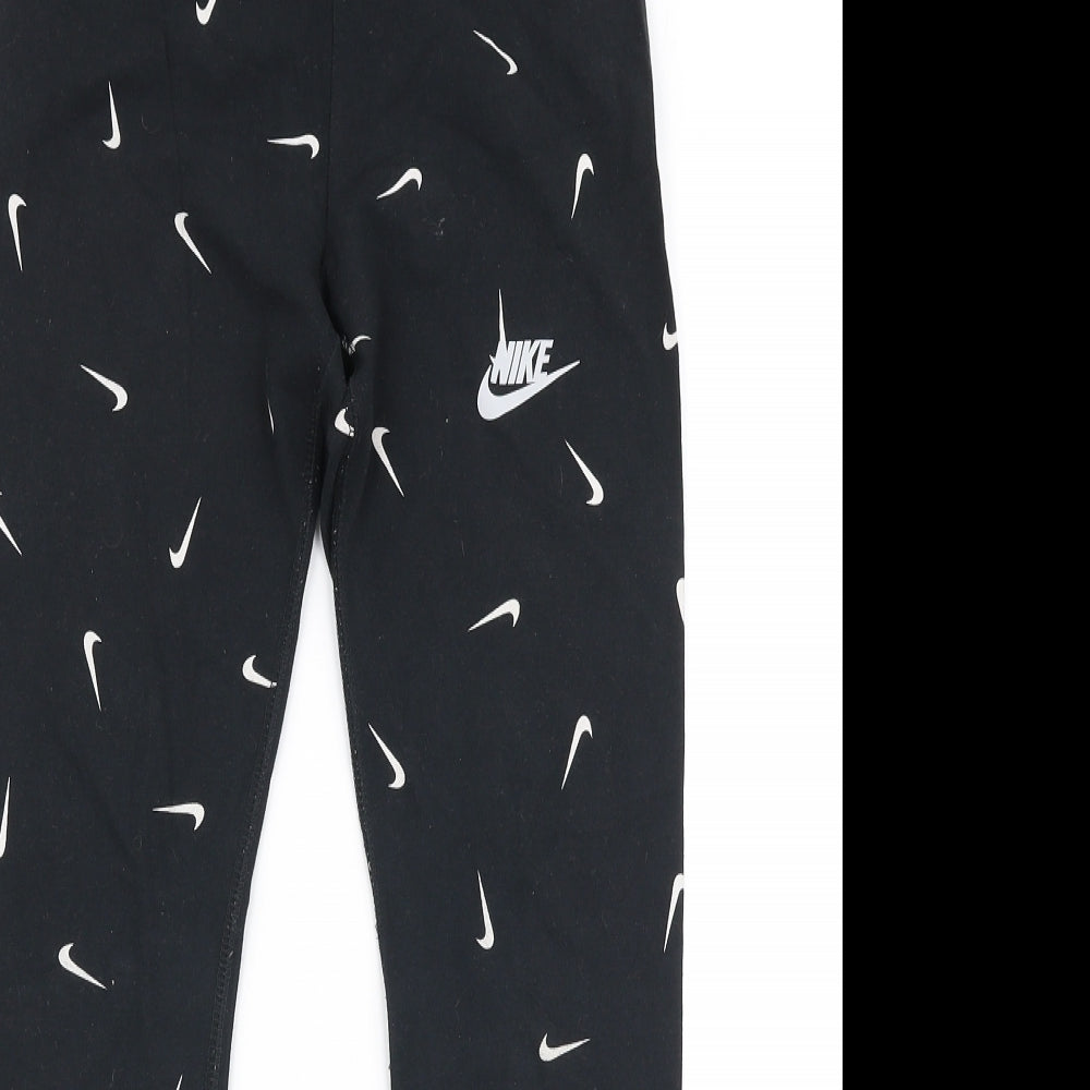Nike Girls Black Geometric Cotton Jogger Trousers Size L  Slim Pullover - Leggings
