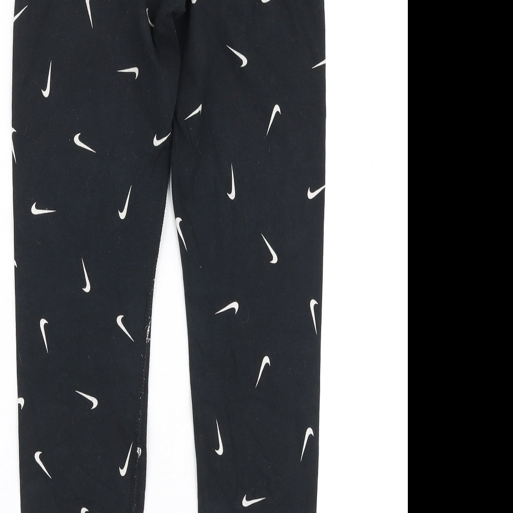 Nike Girls Black Geometric Cotton Jogger Trousers Size L  Slim Pullover - Leggings