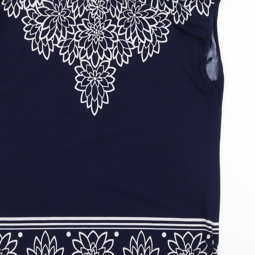 Apricot Womens Blue Floral Polyester Basic Blouse Size 12 Scoop Neck
