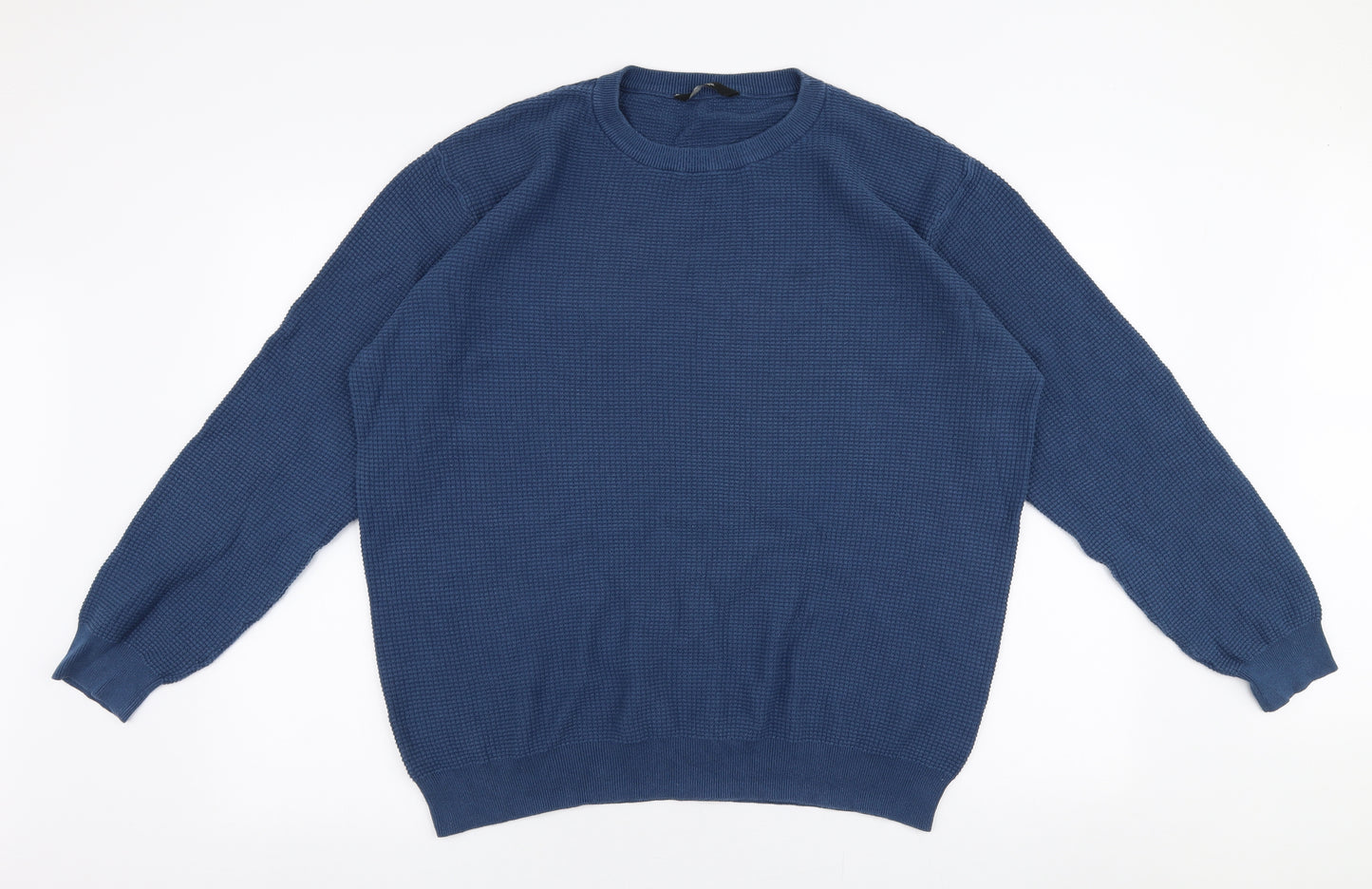 George Mens Blue Round Neck  Cotton Pullover Jumper Size XL