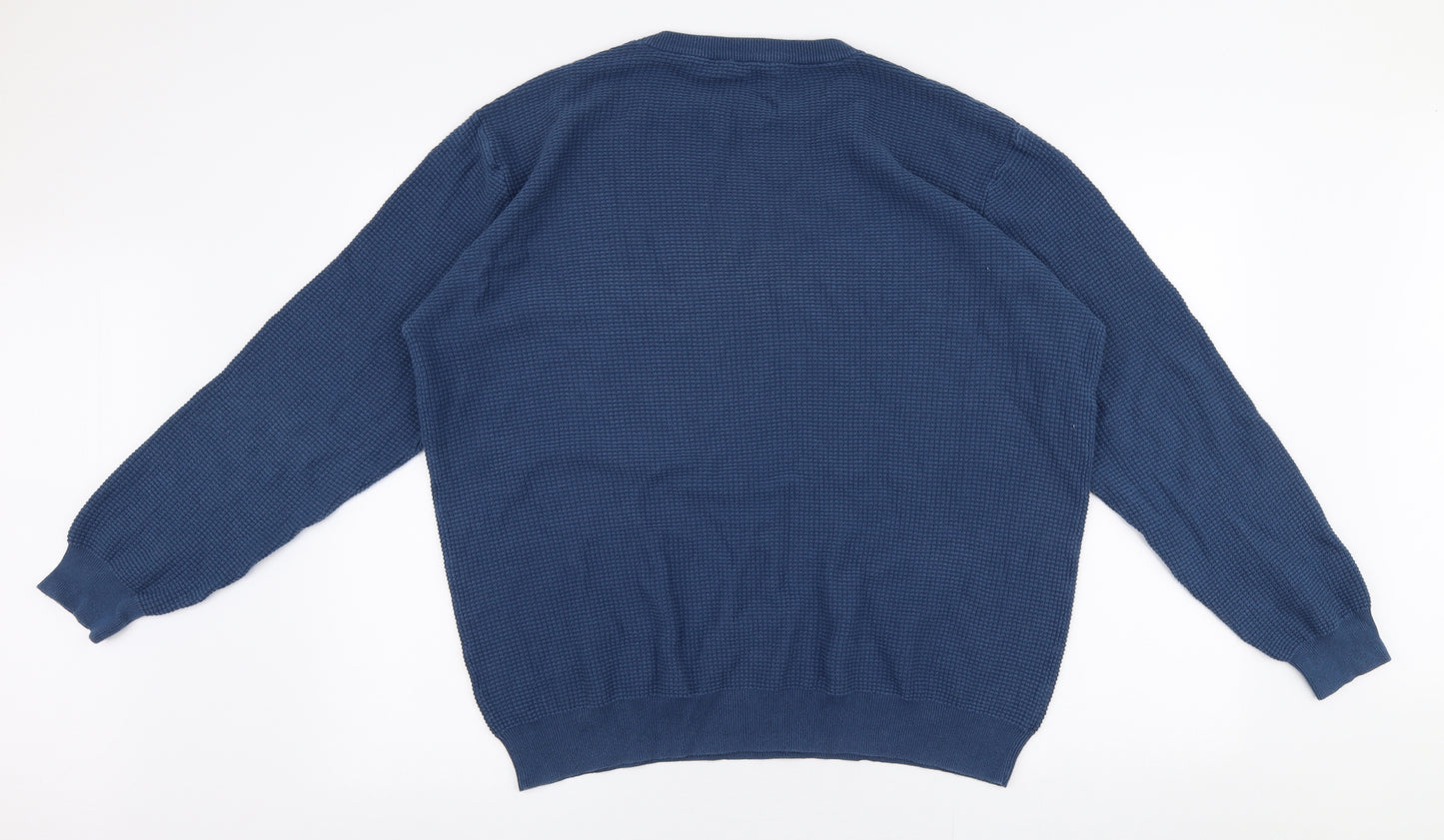 George Mens Blue Round Neck  Cotton Pullover Jumper Size XL