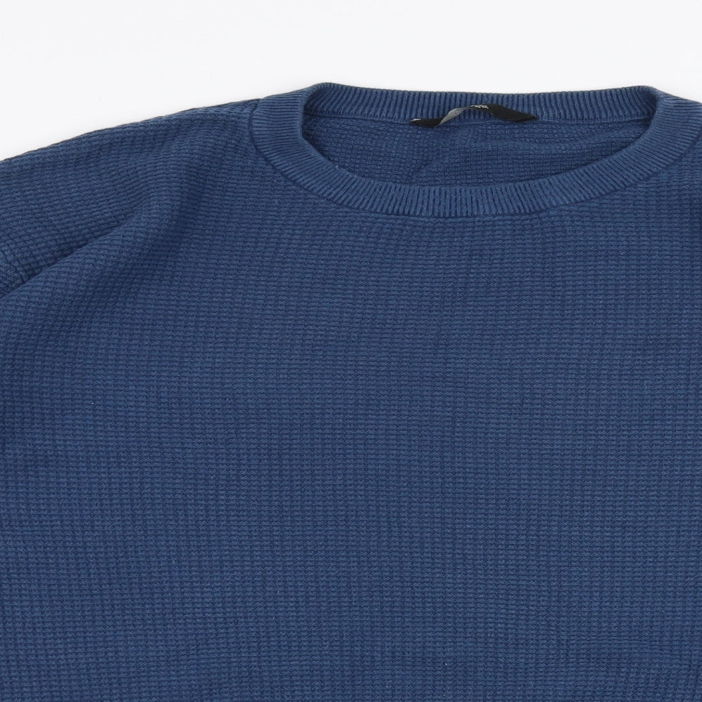 George Mens Blue Round Neck  Cotton Pullover Jumper Size XL