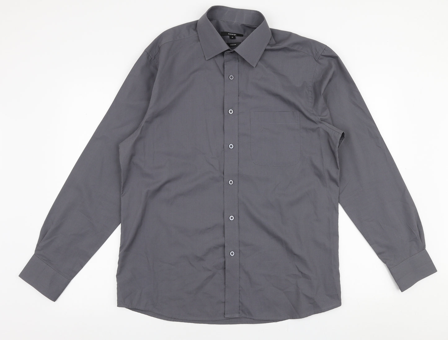 George Mens Grey  Polyester  Dress Shirt Size 16 Collared Button