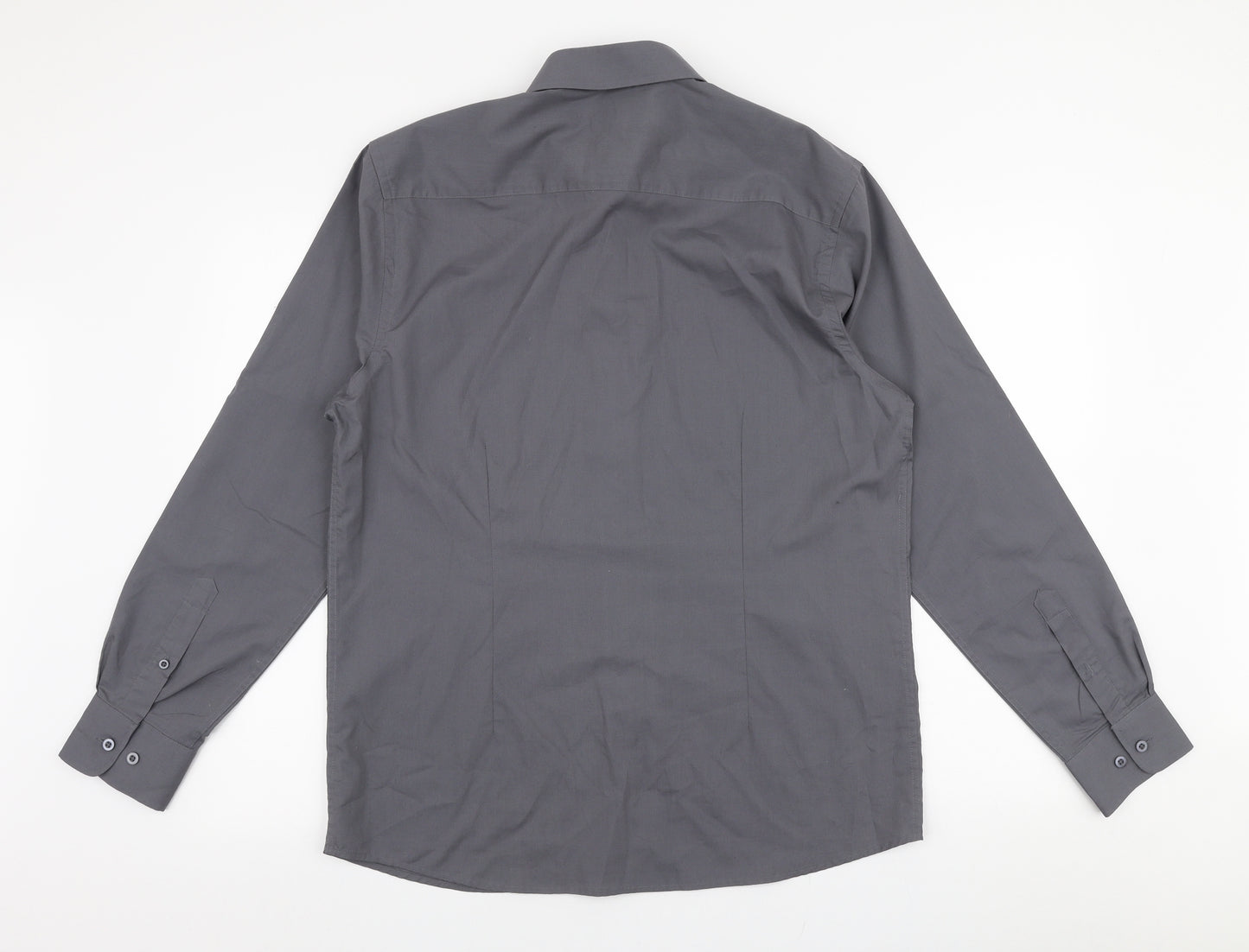 George Mens Grey  Polyester  Dress Shirt Size 16 Collared Button