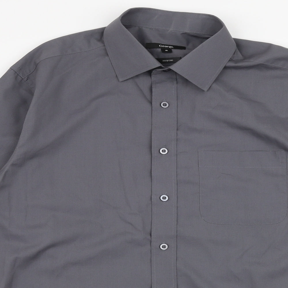 George Mens Grey  Polyester  Dress Shirt Size 16 Collared Button