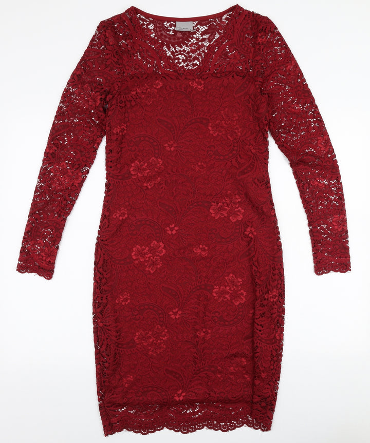 VERO MODA Womens Red  Polyester Pencil Dress  Size S  V-Neck Pullover