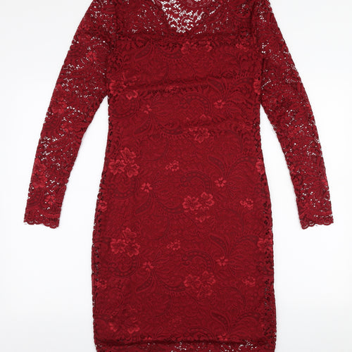 VERO MODA Womens Red  Polyester Pencil Dress  Size S  V-Neck Pullover