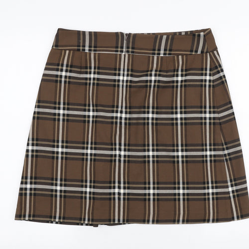 Marks and Spencer Womens Brown Plaid Polyester A-Line Skirt Size 14   Zip