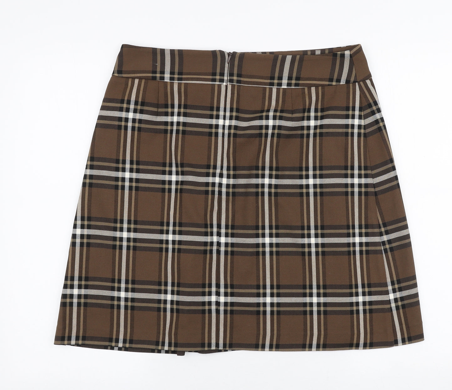 Marks and Spencer Womens Brown Plaid Polyester A-Line Skirt Size 14   Zip